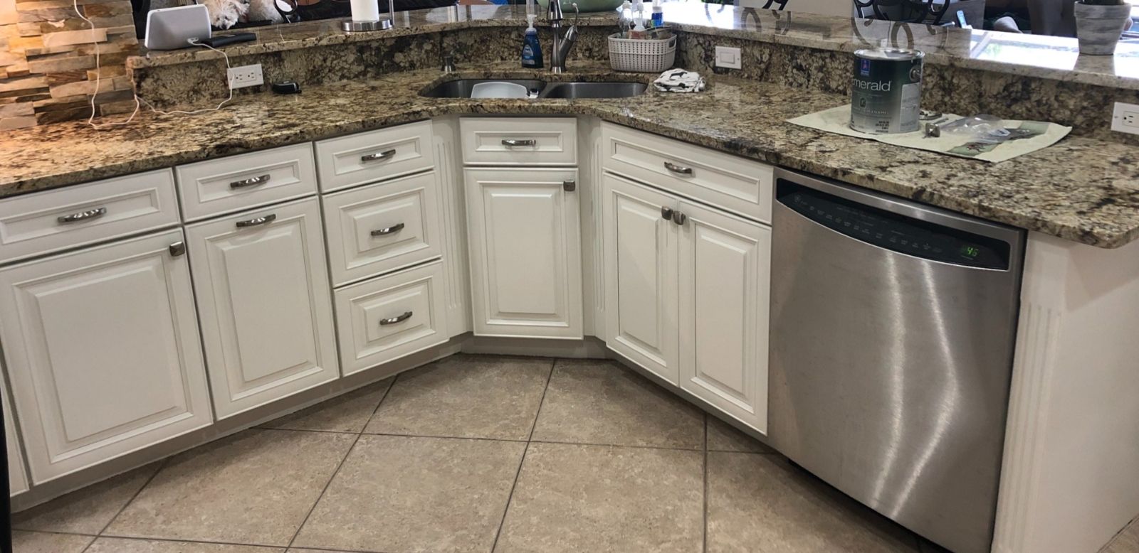 Sink cabinets after: painted white
